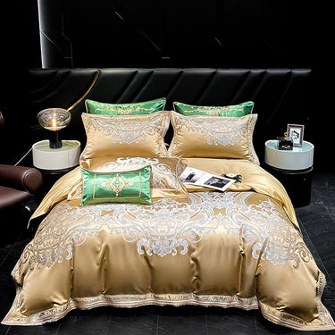 Gold Champagne Vintage Luxury European Silky Jacquard Egyptian Cotton 1000TC Duvet Cover Bedding Set